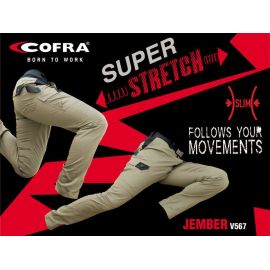 Παντελόνι Εργασίας Super Stretch σε στενή γραμμή μπεζ με μαύρο Jember Cofra