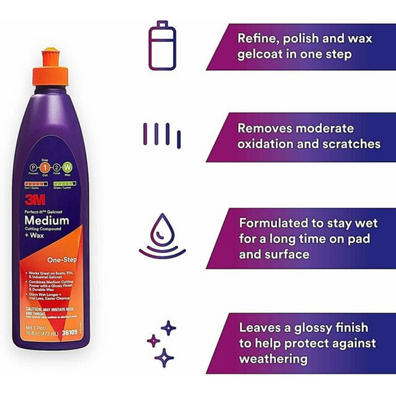 aloifh mesaia me keri 3M Gelcoat medium Cutting Polish & Wax