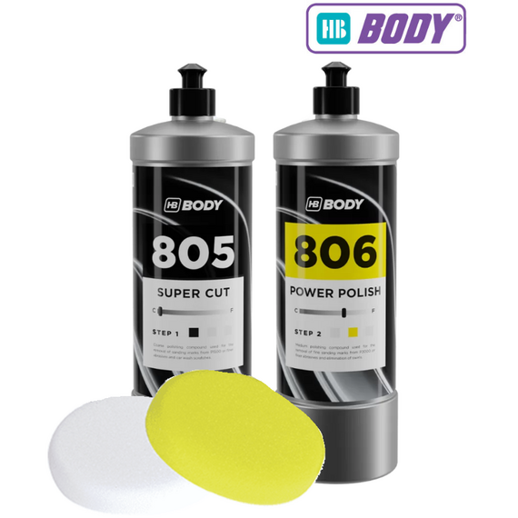 Γυαλιστική αλοιφή σετ BODY 805 χονδρή + BODY 806 ψιλή αλοιφή + Σφουγγάρια HB-PAD Λευκό - Κίτρινο 2τμχ 400ml