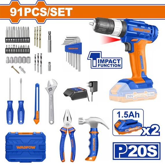 set-drapanokatsabido-kroystiko-35nm-me-2-mpataries-li-ion-20v-1.5ah-and-fortisti-se-plastiki-balitsa-me-91-ergaleia-wadfow-wdt1b90
