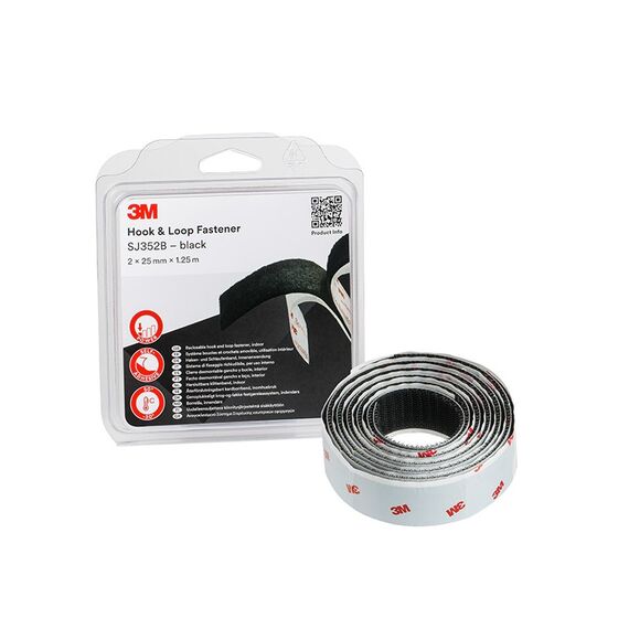 Ταινία στερέωσης velcro αρσενικό/θηλυκό μαύρη Hook & Loop Fastener SJ352B 25mm x 1.25 Mέτρα 3Μ™