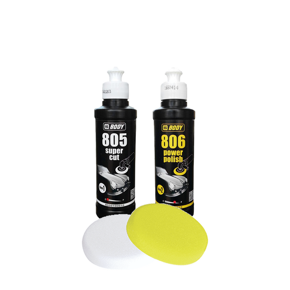 Γυαλιστική αλοιφή σετ BODY 805 χονδρή + BODY 806 ψιλή αλοιφή + Σφουγγάρια HB-PAD Λευκό - Κίτρινο 2τμχ 400ml