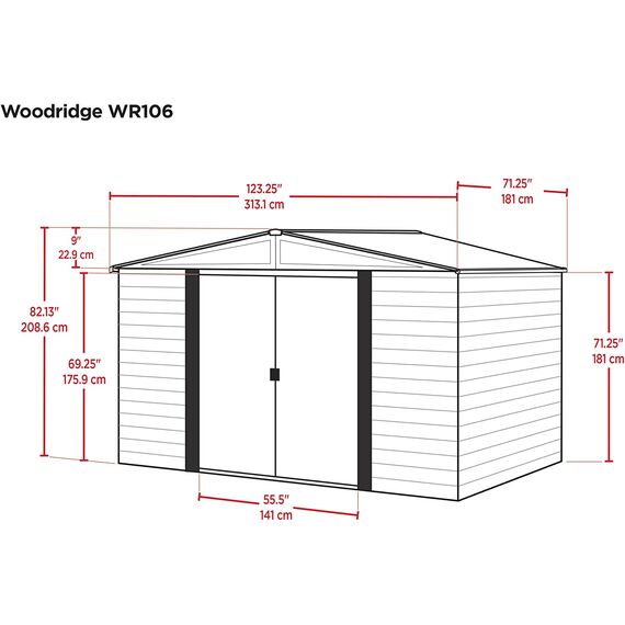 WOODRIDGE 10x6 Μεταλλική Αποθήκη Κήπου Arrow Wood WR106EU