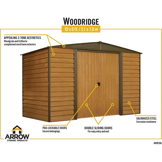 WOODRIDGE 10x6 Μεταλλική Αποθήκη Κήπου Arrow Wood WR106EU