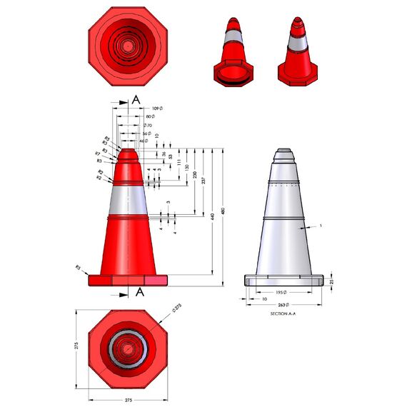 Κώνος σήμανσης πλαστικός 50cm με κρίκο Doorado PARK-DH-PE-7